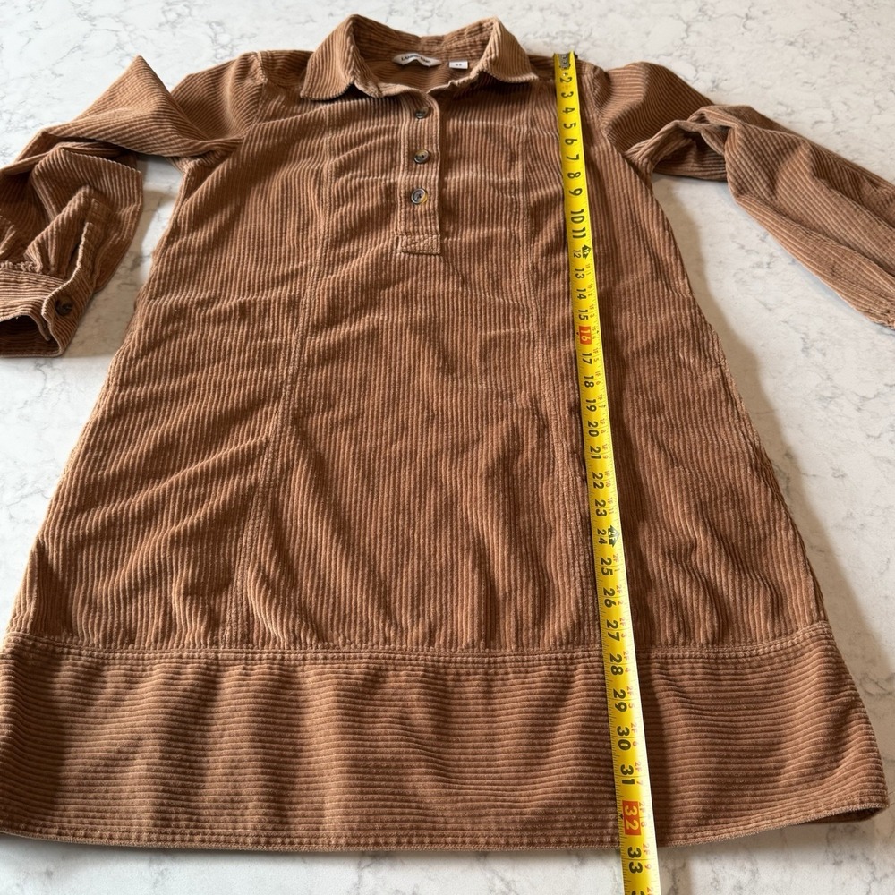 Lands End Women's XS (2-4) Tan Wide Wale Corduroy Collared Shirt Dress Pockets - Picture 11 of 12